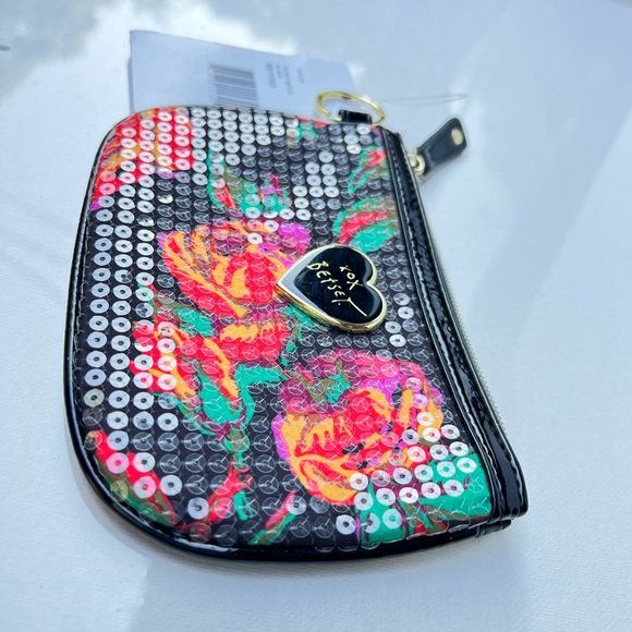 Betsey Johnson Rosey Black Red  Top Zip Coin Wallet Sequins BB11565 - Picture 10 of 12